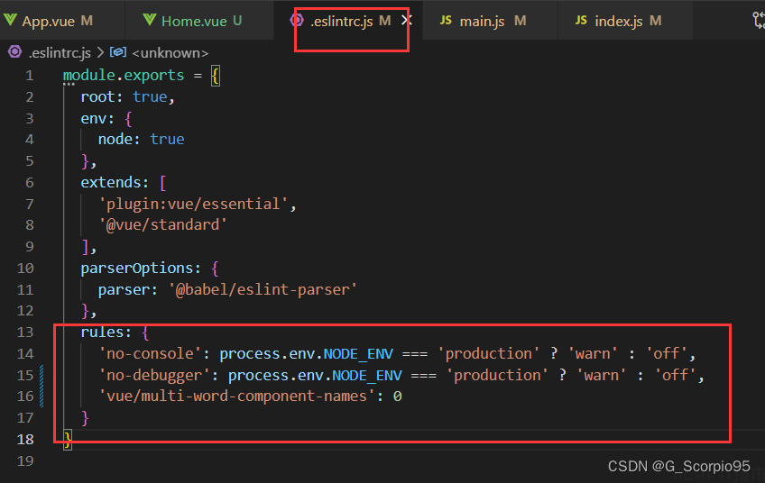 error：“Component name “Home“ should always be multi-word vue/multi-word-component-names“(图1)